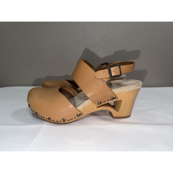 Dansko Thea Beige Leather Slingback Wooden Heels Clogs Sandals US 5.5 / EU 36 - Picture 4 of 14
